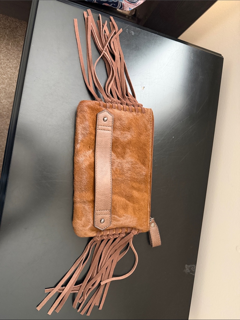 Tony Lama Brown Leather Fringe Wristlet Clutch